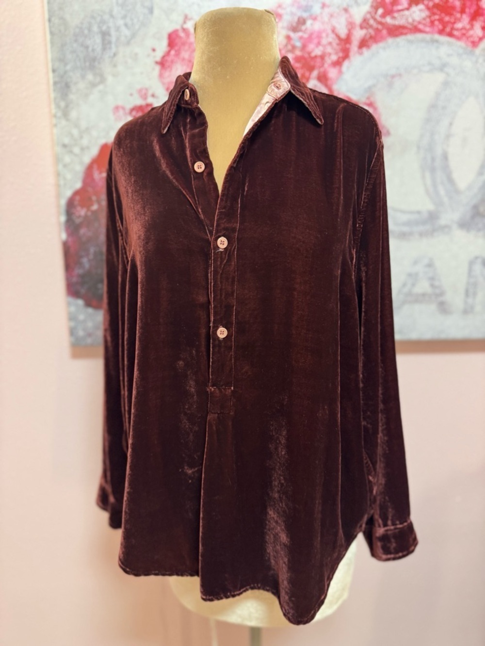 CP shades Maroon Velvet Long-Sleeve Shirt -S - Picture 2 of 8